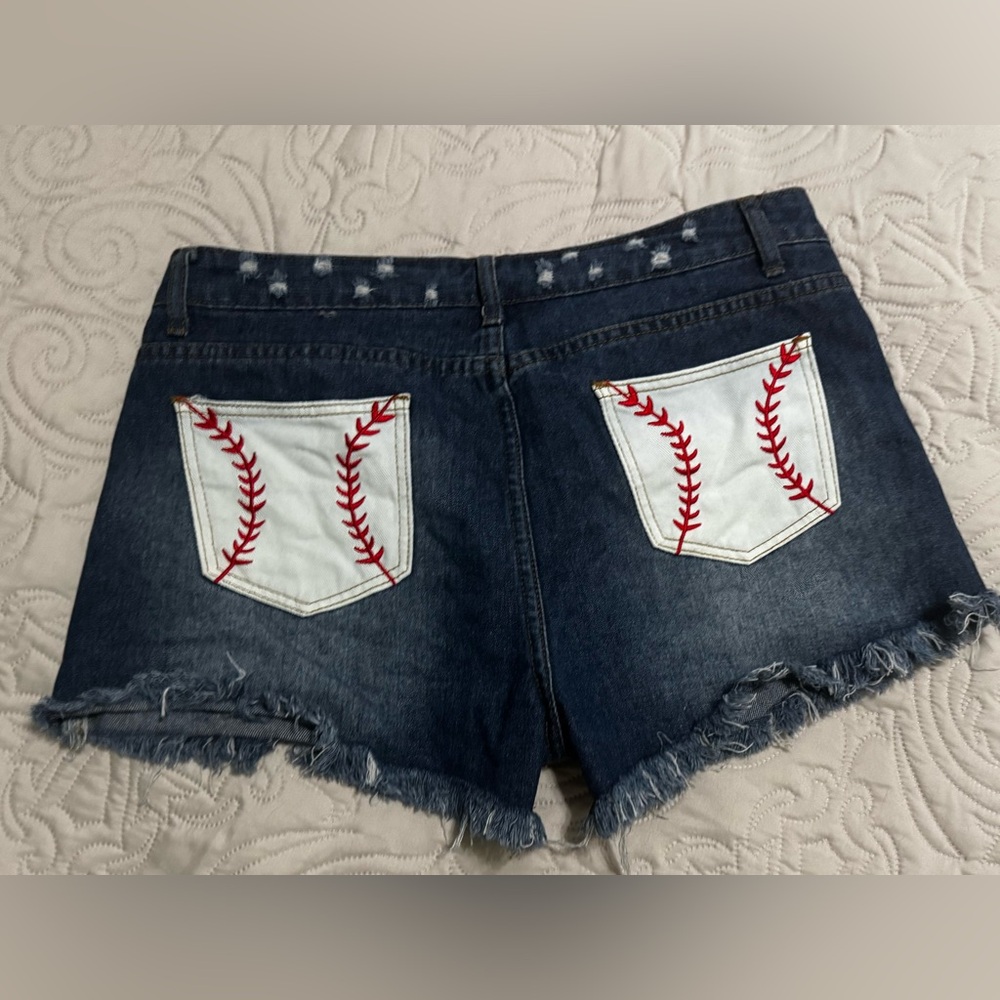 Denim Baseball Stitch Jean Shorts
